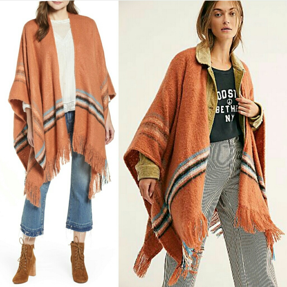 New free people wren plaid blanket wrap rust OS FP - Picture 2 of 7